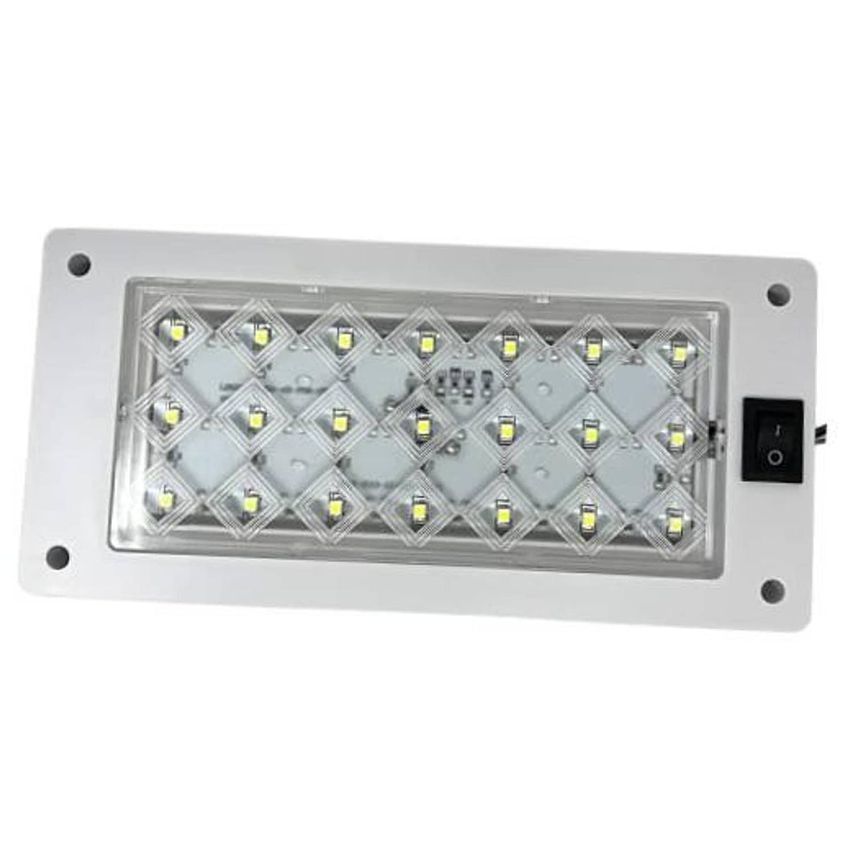 Rectangular LED interior light with diamond-pattern bulbs and silver metal frame