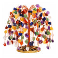 Multicolor chakra crystal tree with copper wire bead strands on stone slice base