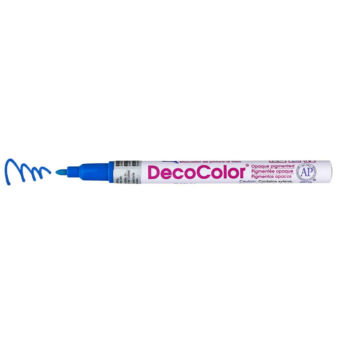 Blue fine point paint marker pen with capped tip and Decocolor barrel
