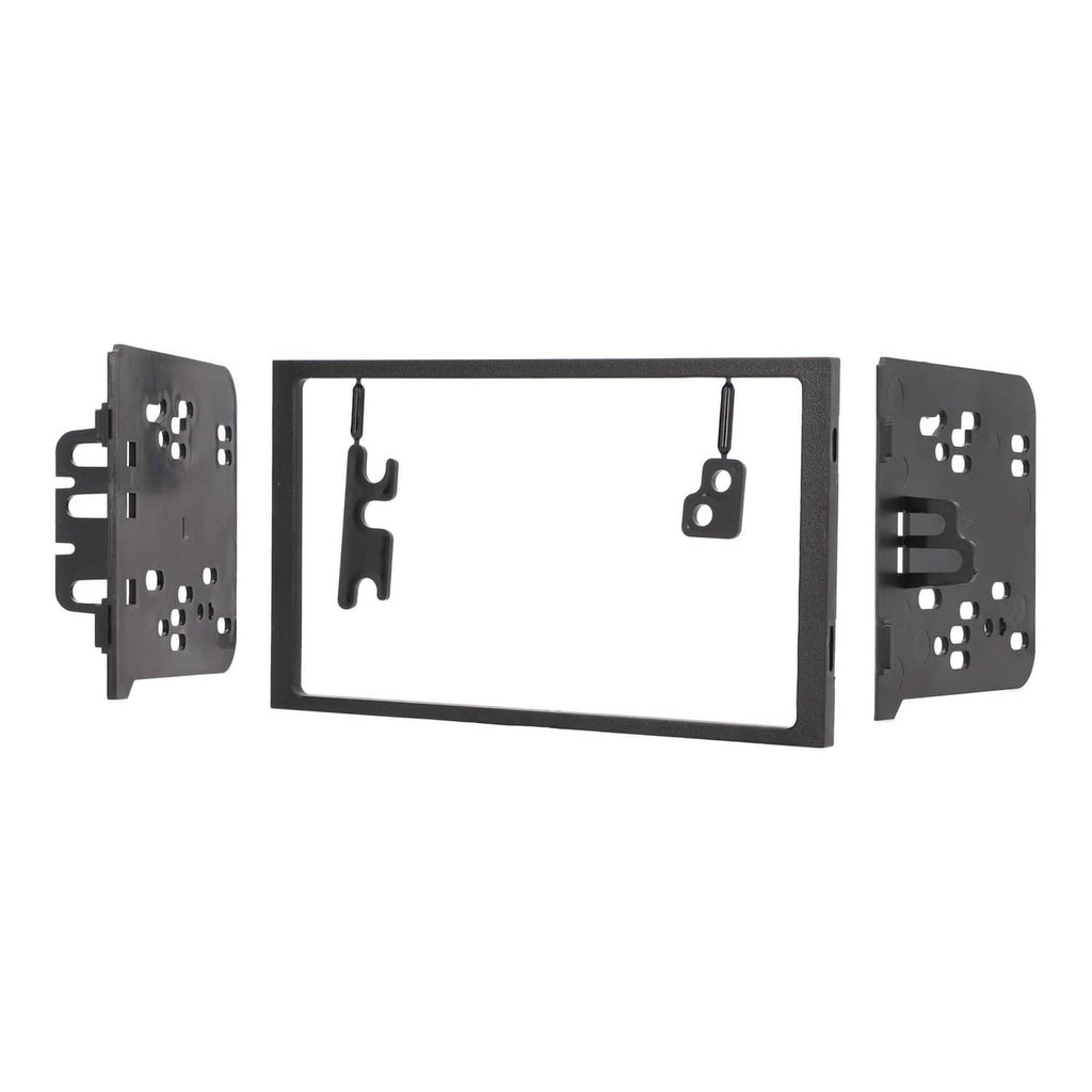 Black double DIN dash kit installation frame with left and right brackets