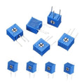 Set of blue 3362W multiturn side-adjustable trimmer potentiometers, 5-pack, 3-pin