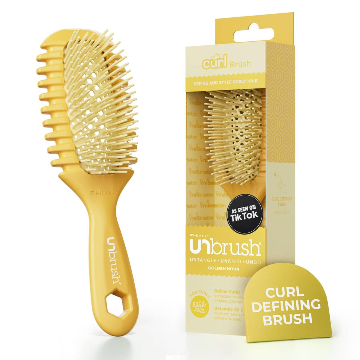 Golden hour curl defining brush with dense white-tipped bristles and grippy handle