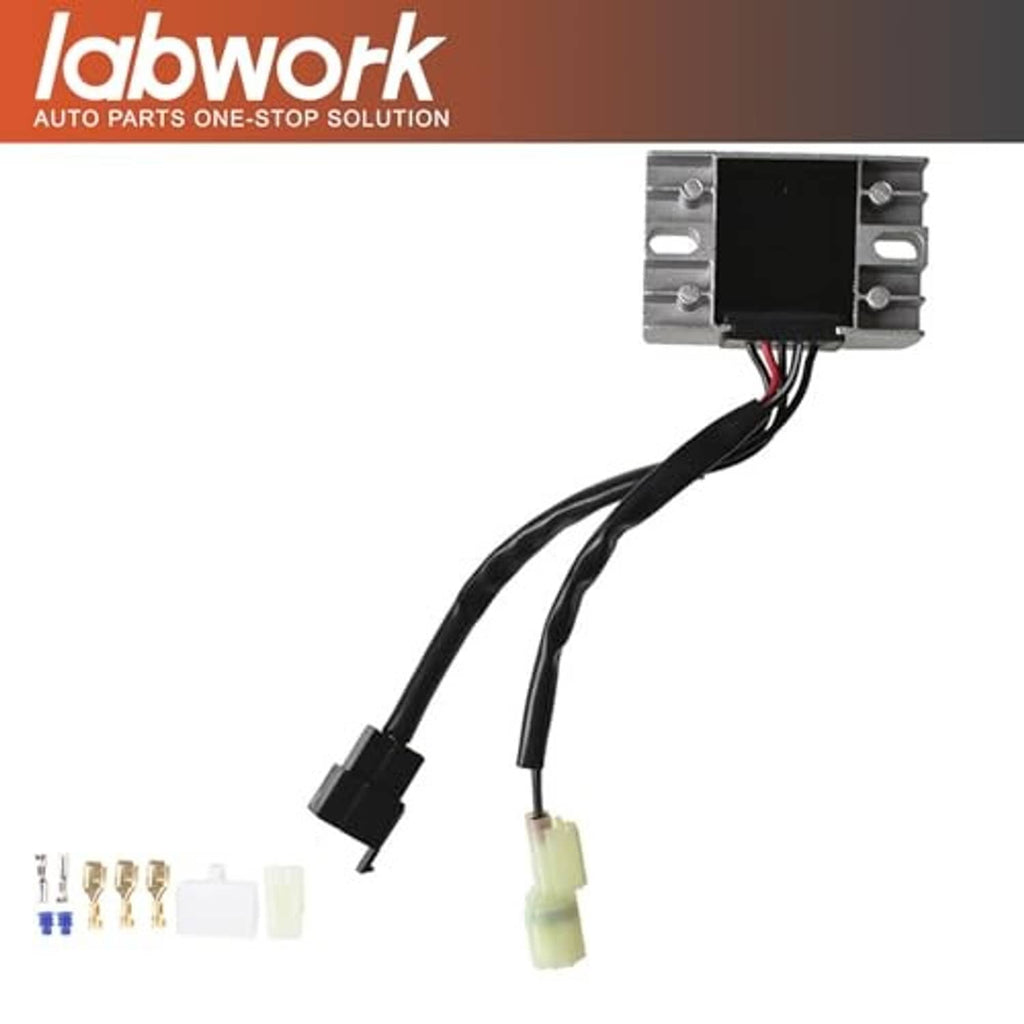 Voltage regulator rectifier module with wiring and included terminals and connector plugs
