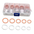 Crush washer gasket set in clear plastic box with copper and silver rings