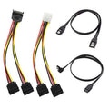 SATA data cable and 15-pin power splitter cable set with four black connectors
