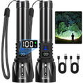 Black rechargeable flashlight 2-pack with lanyards and LCD display