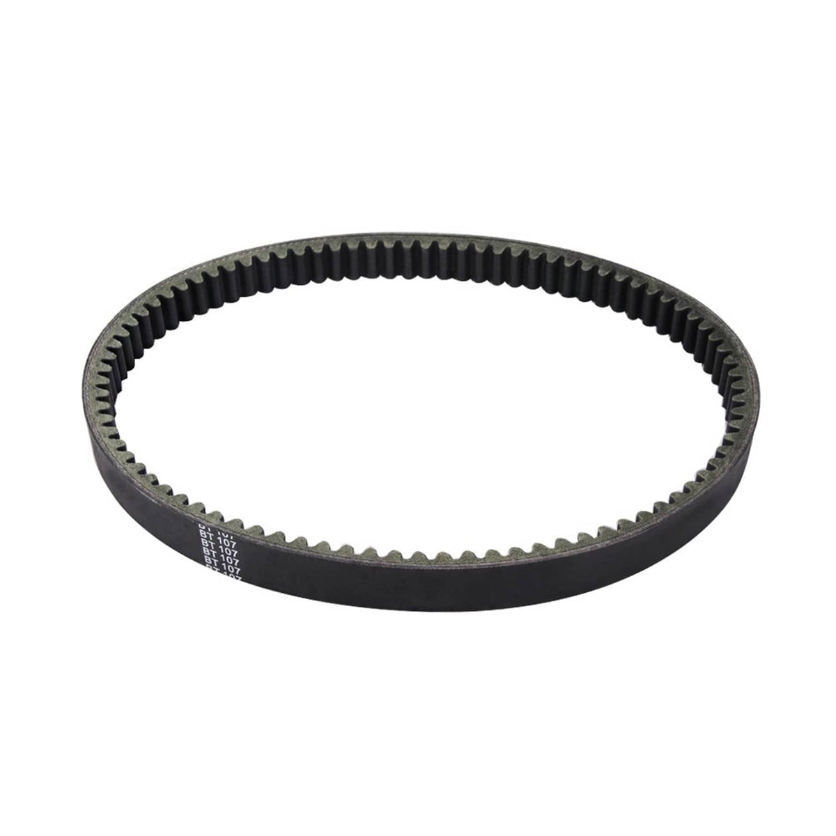 Round drive belt loop, black rubber with evenly spaced teeth and curved profile
