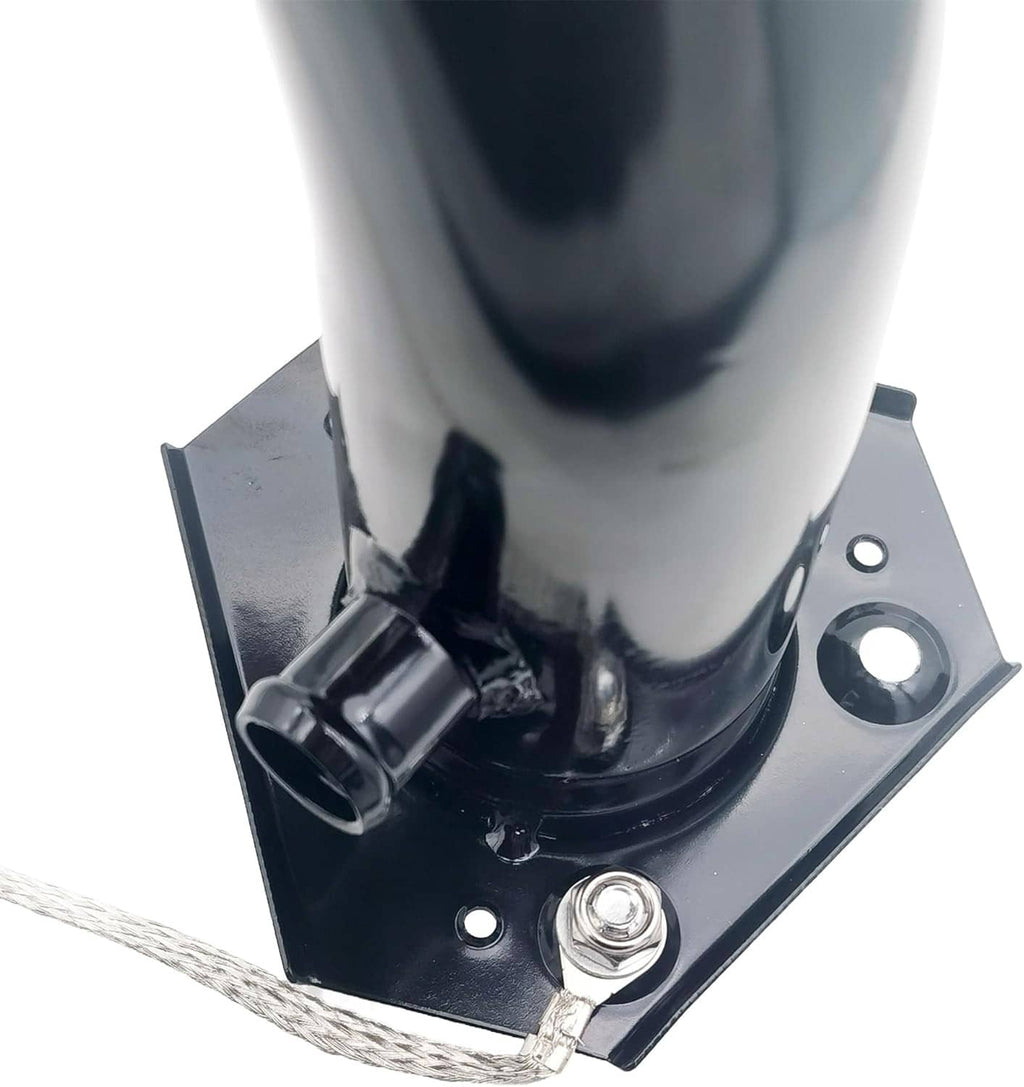Metal mounting base with bolts and attached fuel filler hose and cable