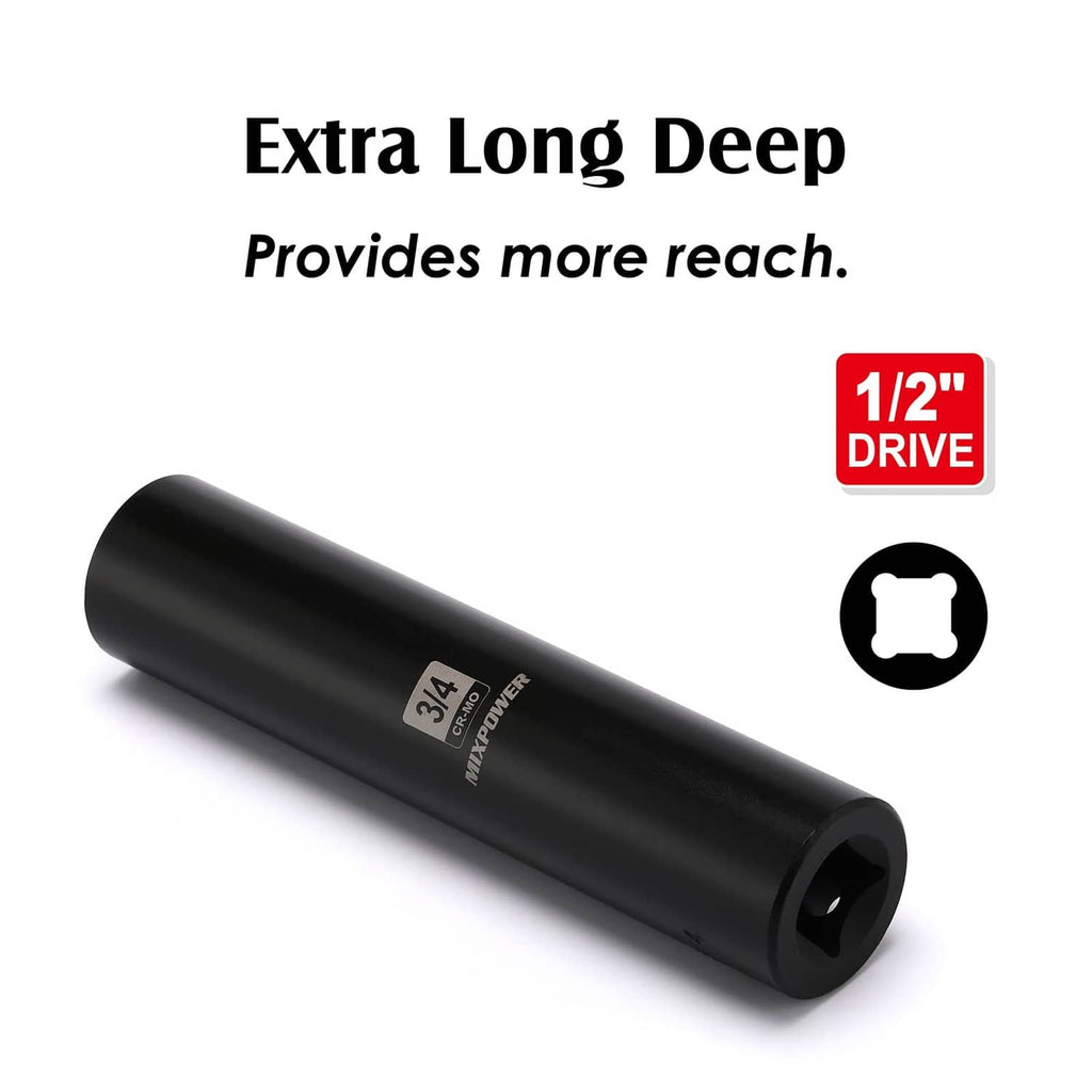 MIXPOWER black 1/2 in drive 3/4 in extra-long deep impact socket, 6-point