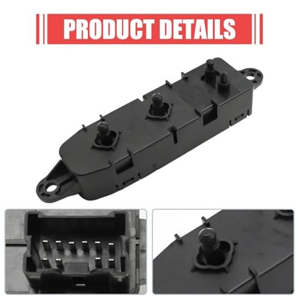 Power seat control switch, black plastic module with button posts and connector ports