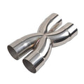 Polished stainless steel X-crossover exhaust pipe with twin angled outlets