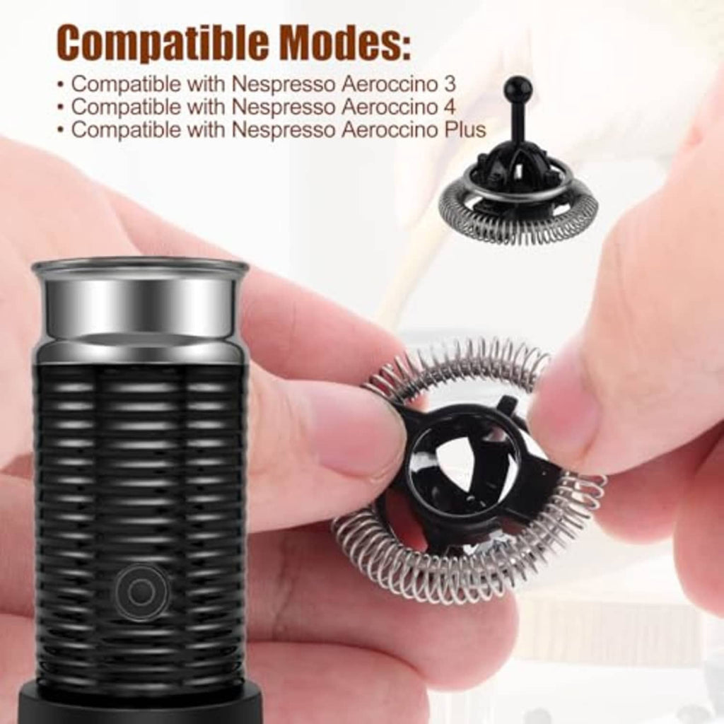 Black milk frother replacement whisk spring with central cap for frothing