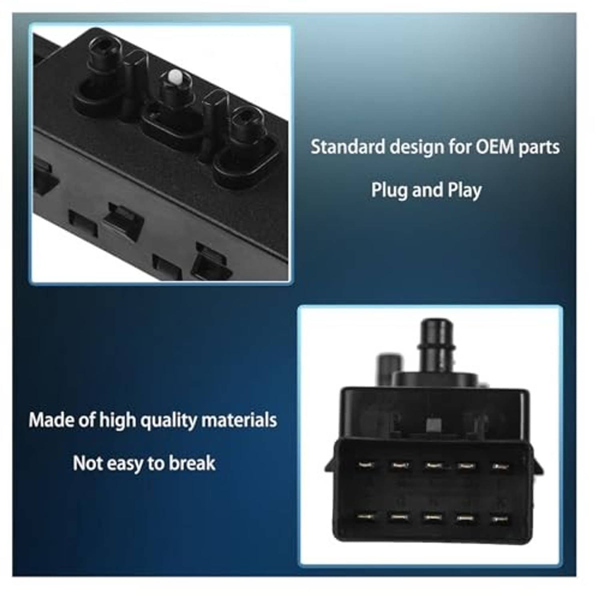 Black OEM-style power seat switch with plug connectors and labeled terminals