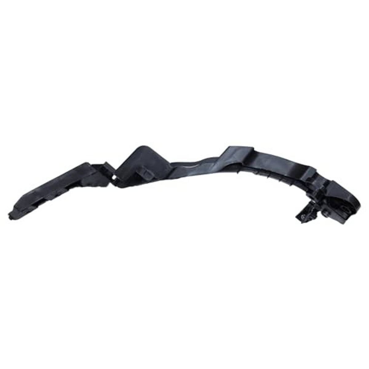Curved bumper bracket support with mounting clips, black plastic component