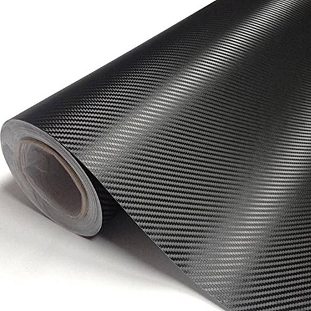 Black carbon fiber film sheet with diagonal twill weave texture and silver highlights