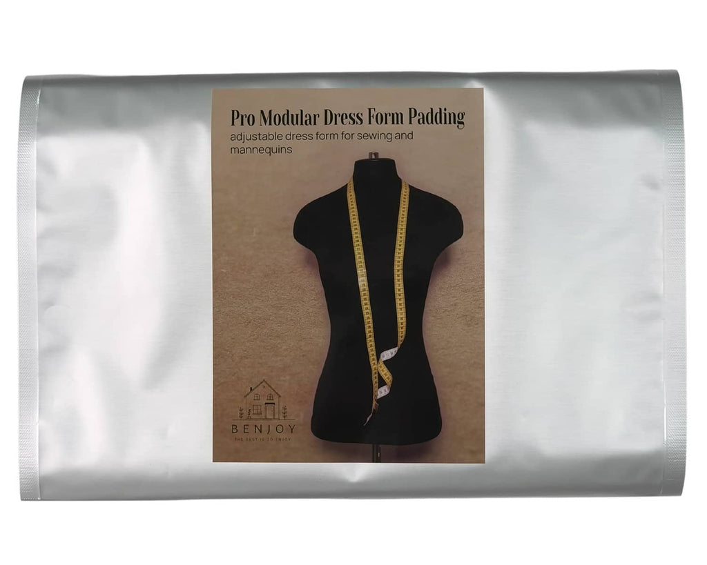 Dress form padding kit package with white padding shown; adjustable dress form inserts for sewing