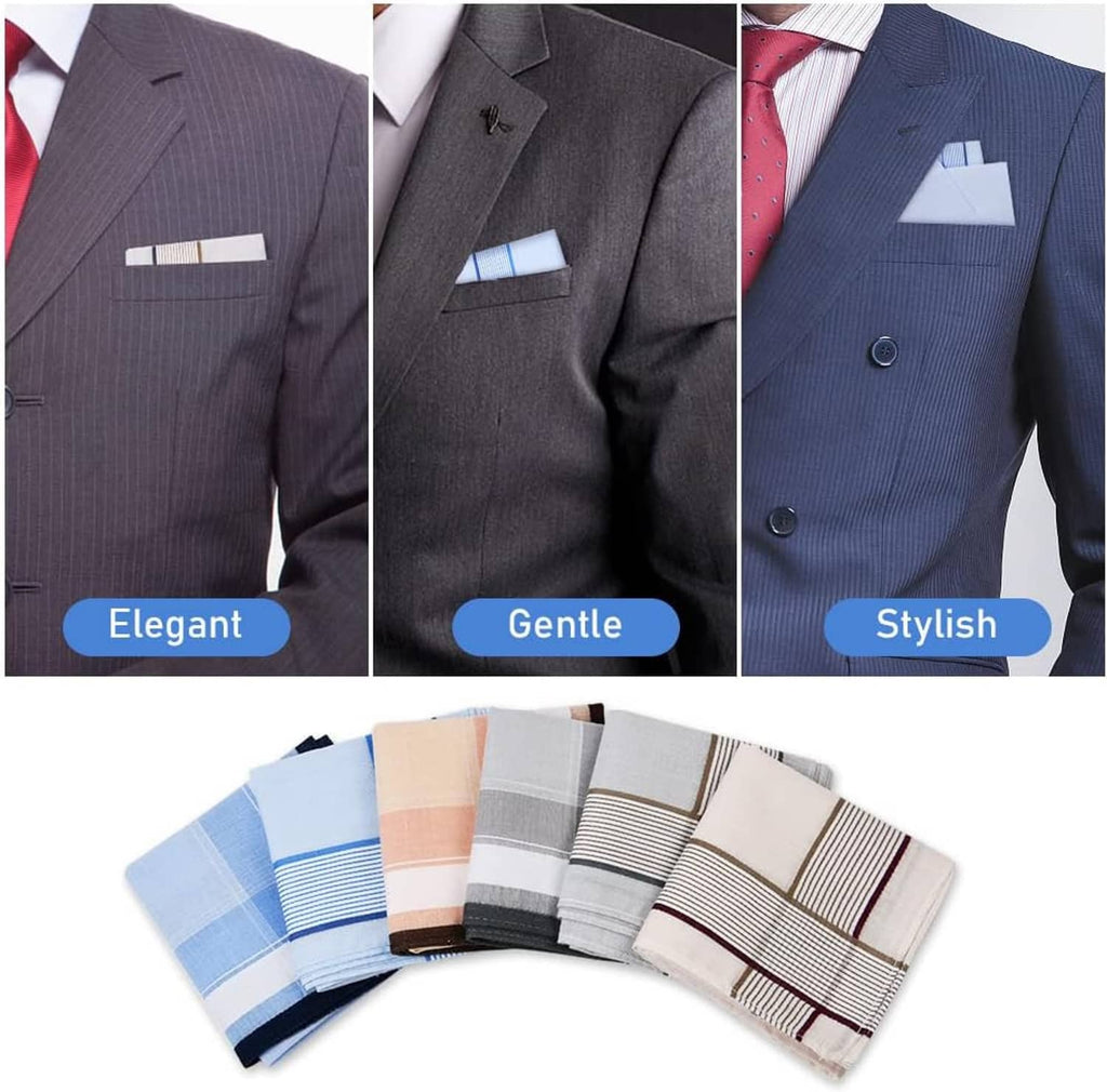 Men’s suit pocket showing multiple handkerchiefs in neatly folded shapes