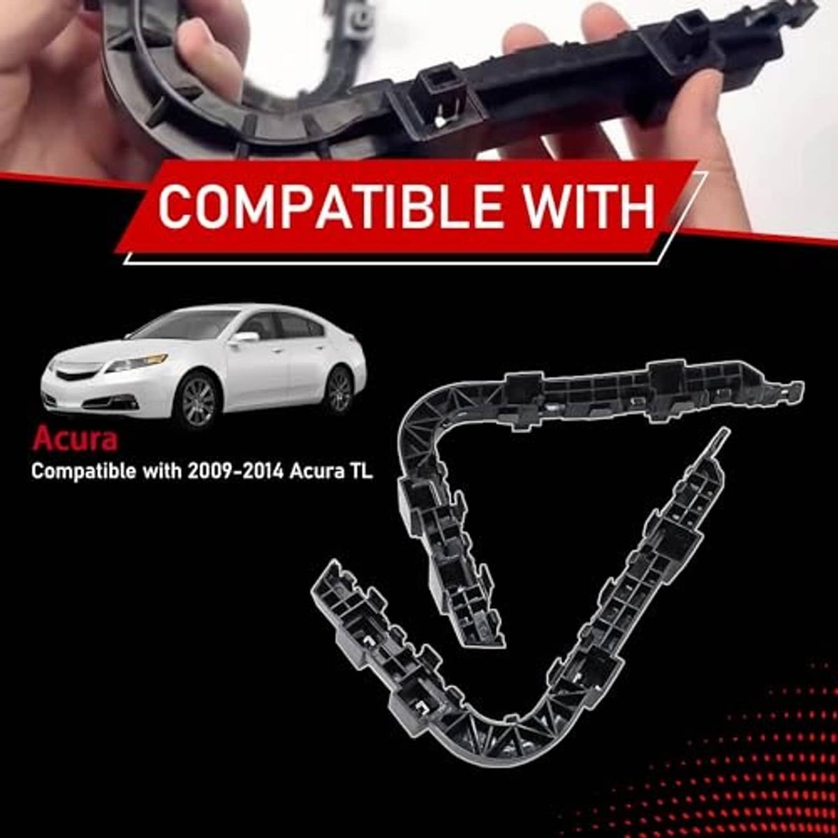Compatible front bumper retainer brackets, black plastic hardware with hooks