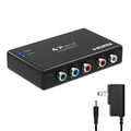 Black HDMI component converter box with colored RCA inputs and HDMI output