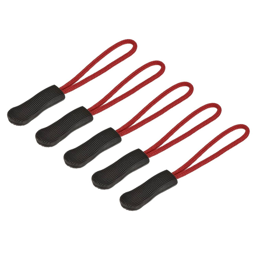 Set of black zipper pull tabs with red loop cords, non-slip textured ends