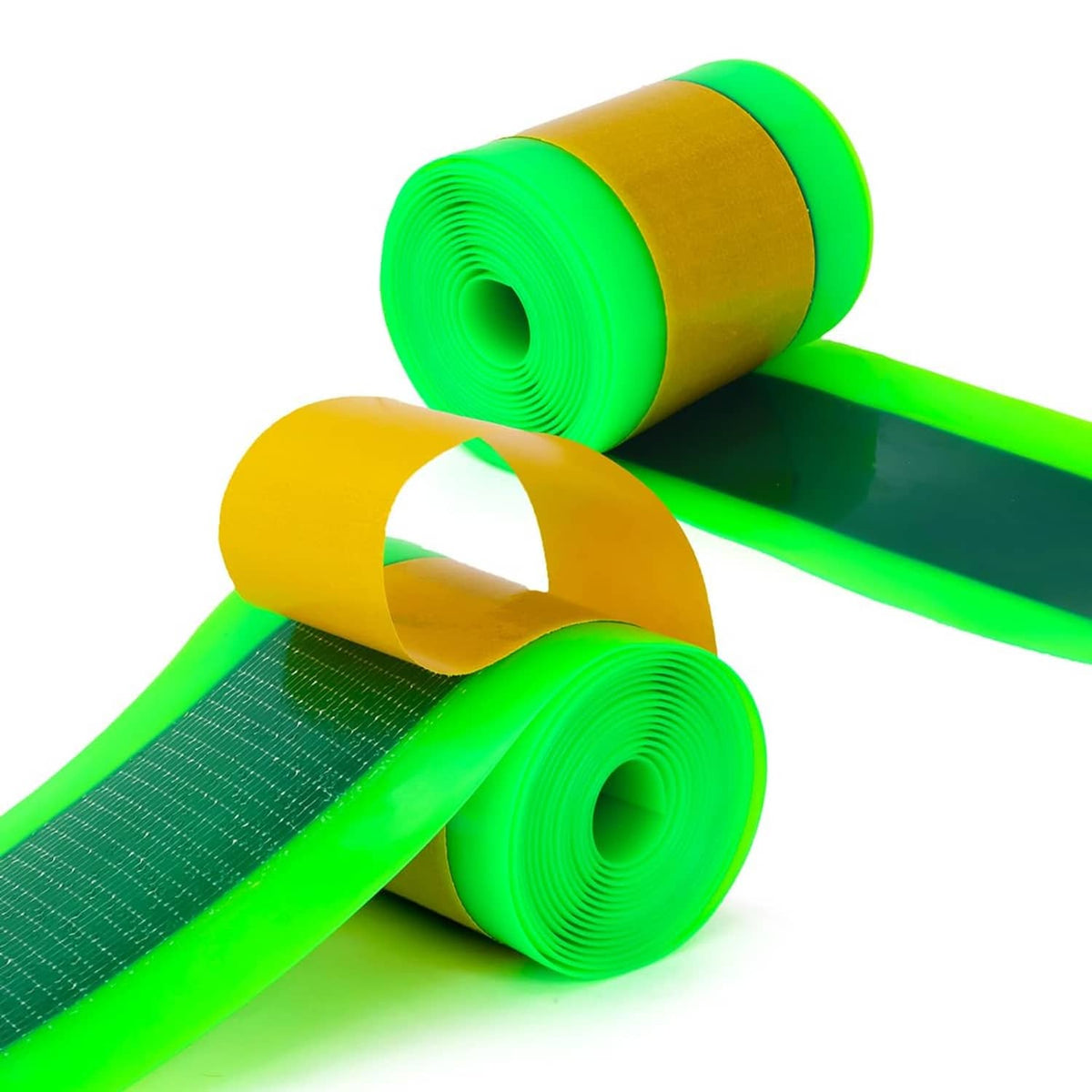 Green TPU self-adhesive fat bike tire liner rolls with yellow backing tape