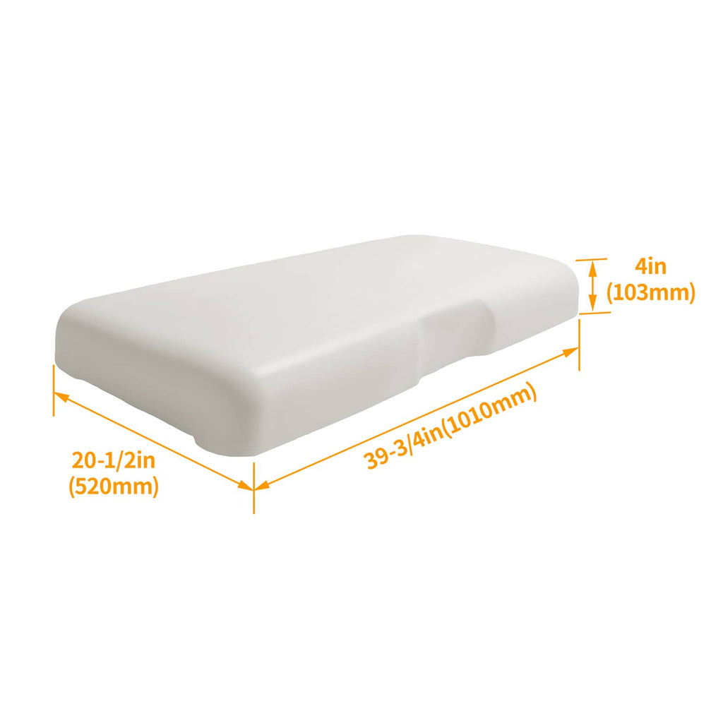 White seat bottom cushion with rounded edges and contoured top surface