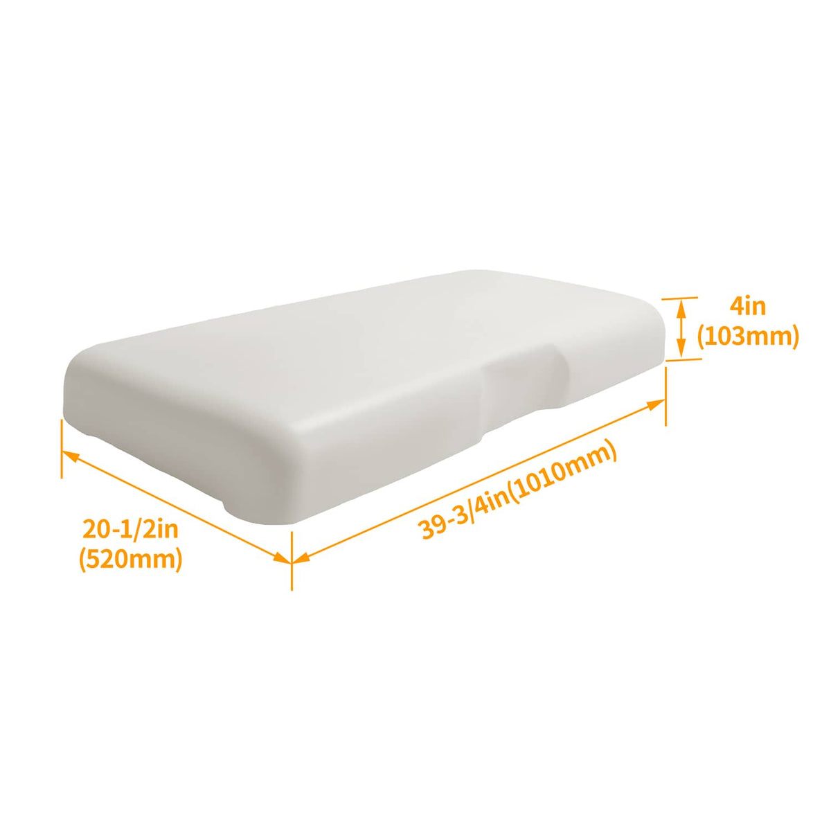 White seat bottom cushion with rounded edges and contoured top surface