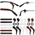 Silicone eyeglass retainers set: brown and black temple grips with holding rings