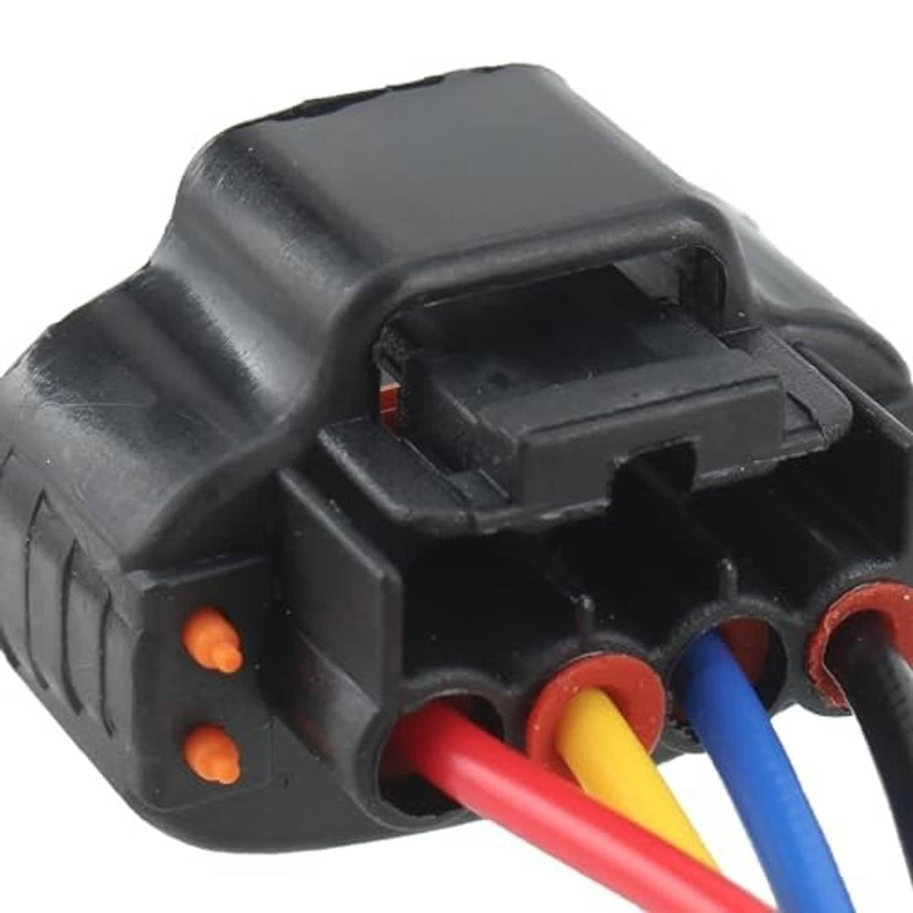 Throttle position sensor connector with black housing, colored pins, and orange indicator lights