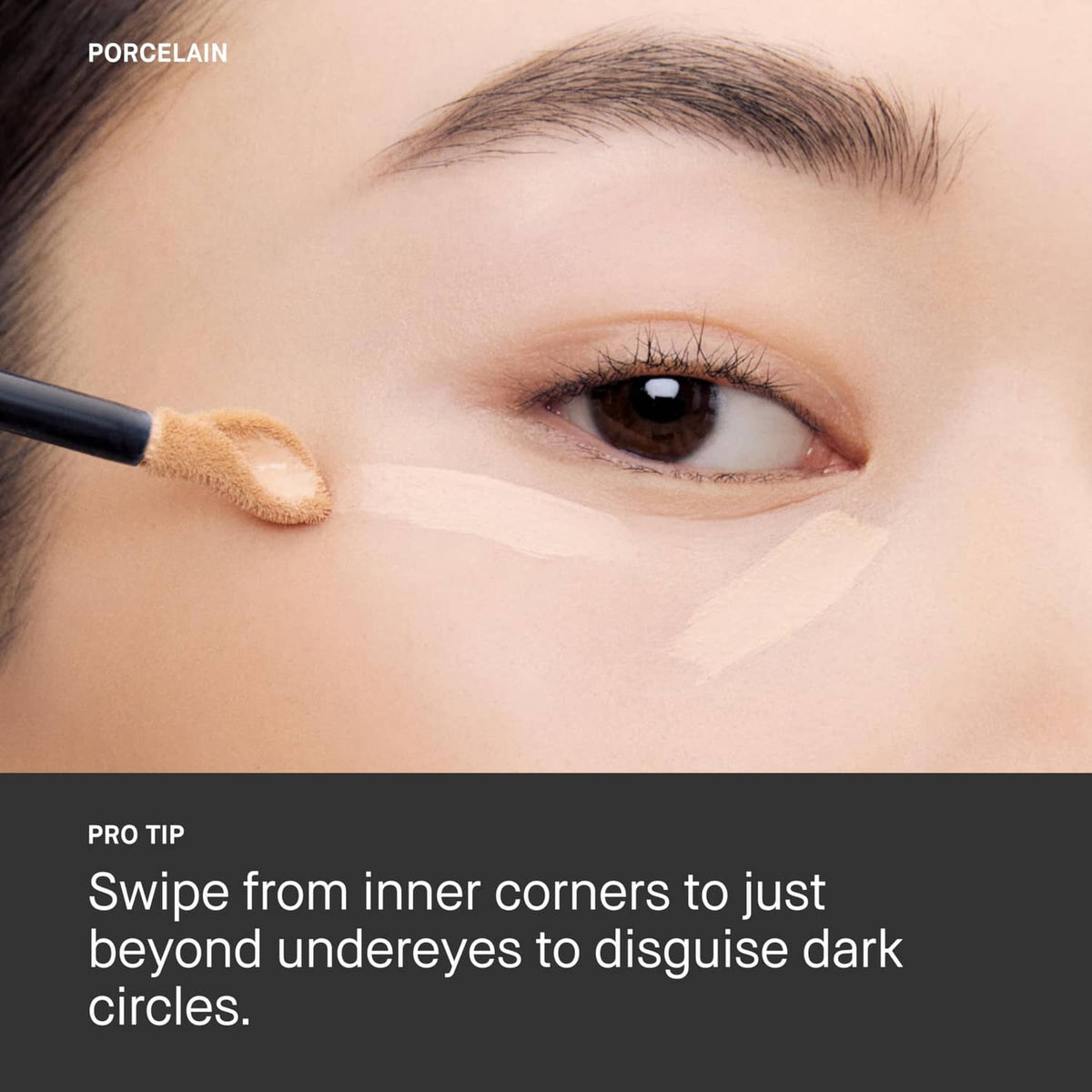 Sand concealer application under eye with sponge-tip wand