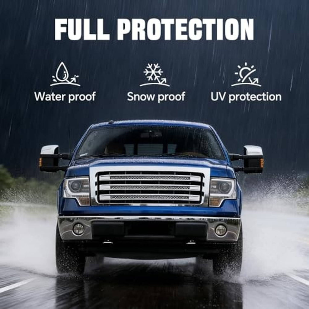 Front bumper guard pads, shown on a pickup during wet-road spray