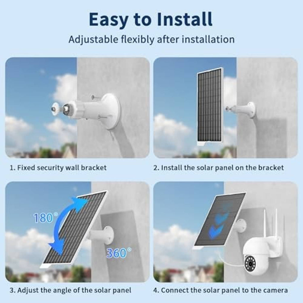 Solar panel and white mounting bracket with adjustable angle, shown during installation