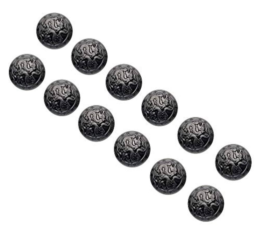 Round metal shank buttons, embossed dark dragon pattern, set of 12 pieces