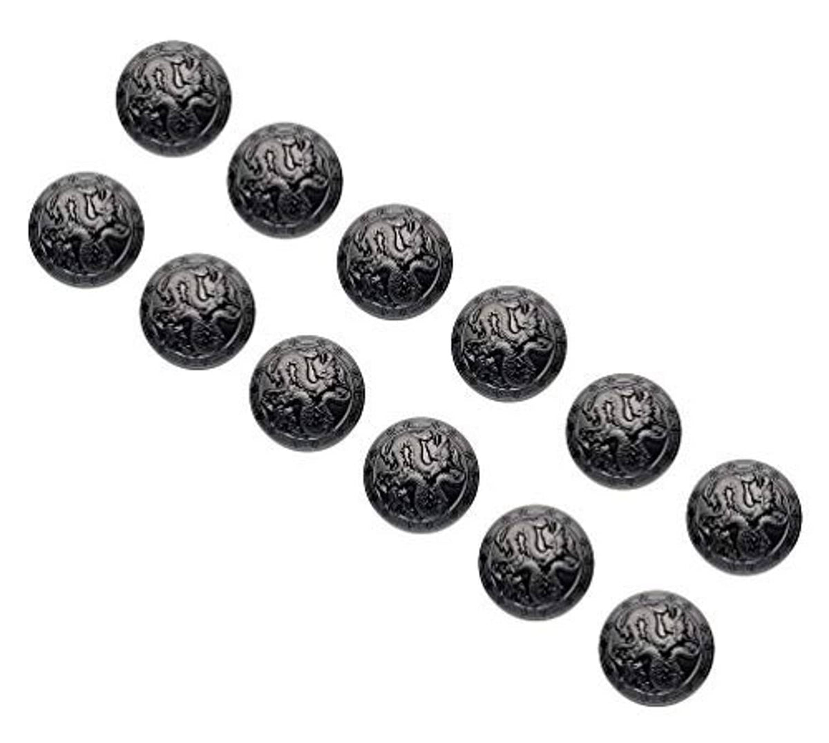 Round metal shank buttons, embossed dark dragon pattern, set of 12 pieces