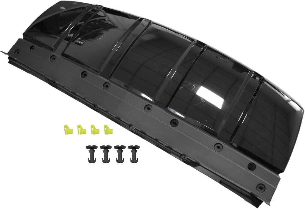 Black front skid plate trim panel with cutouts and included screws