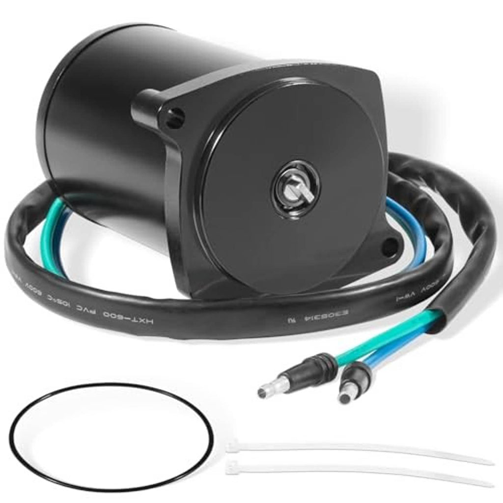 Black outboard tilt and trim motor with blue-green wires and included seal ring