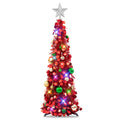 3ft red pop-up Christmas tree with LED lights, ornaments, and star topper