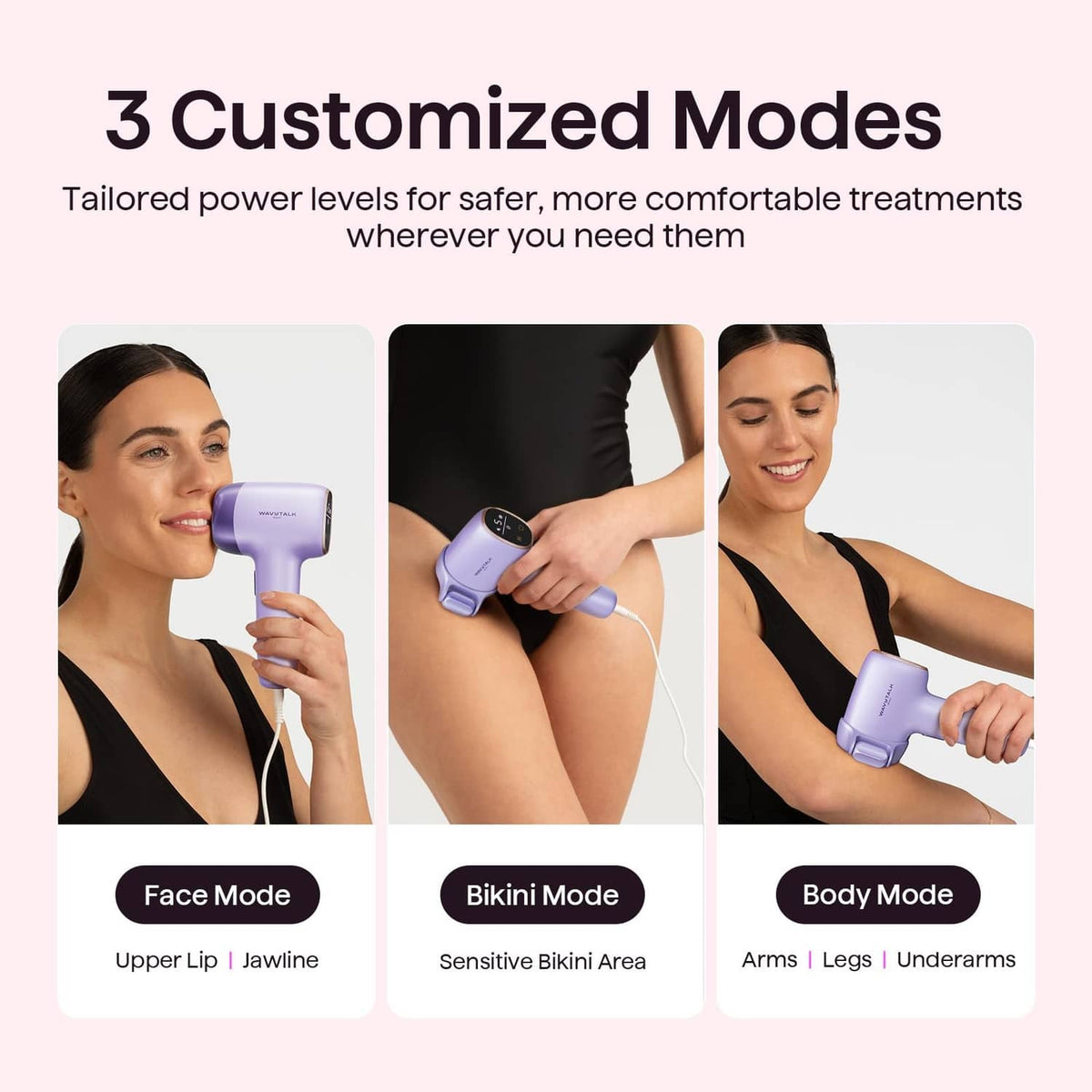 Wavytalk IPL device with Face, Bikini, and Body modes on models