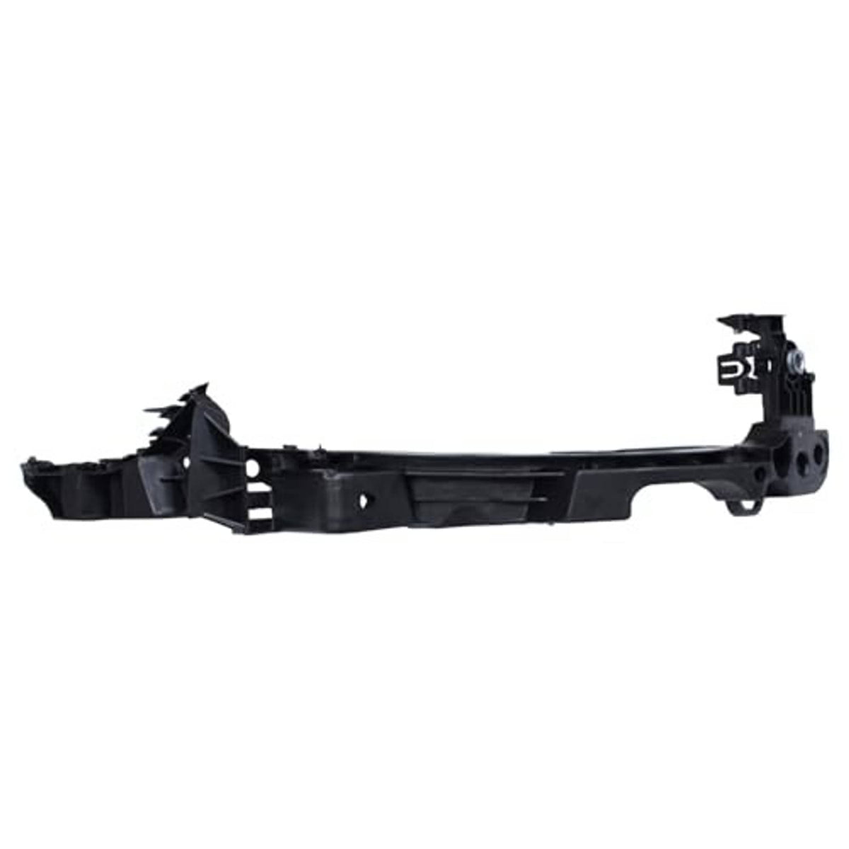 Long front bumper bracket support beam with mounting brackets, black plastic