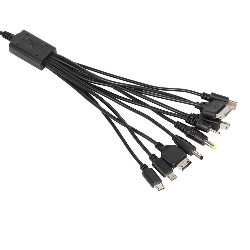 Black multi charging cable bundle with several USB connectors and tips