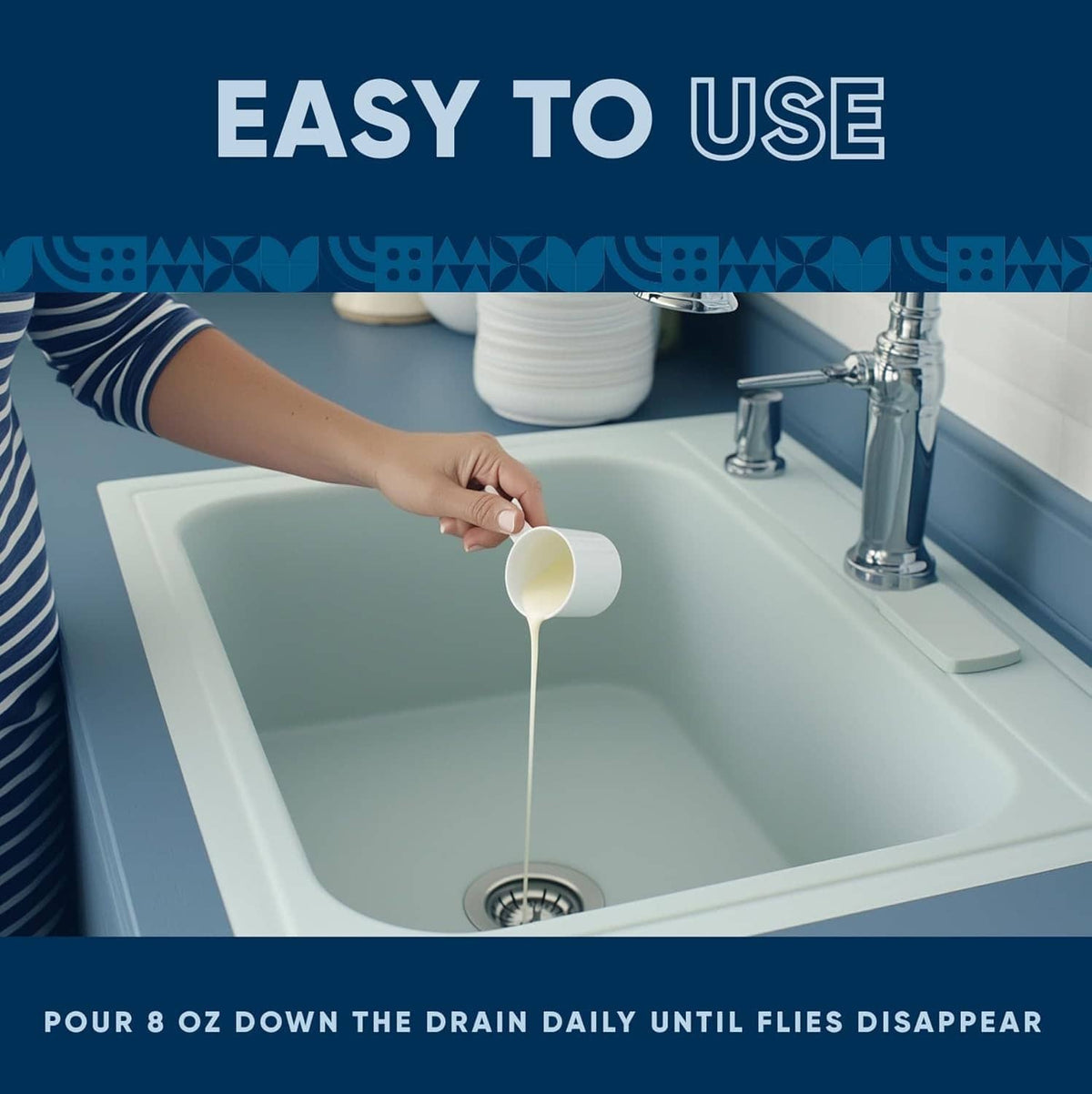EcoStrong infographic: easy to use, pour 8 oz down the drain daily