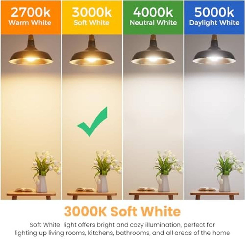 Color temperature chart featuring 3000K soft white LED bulb light for warm illumination