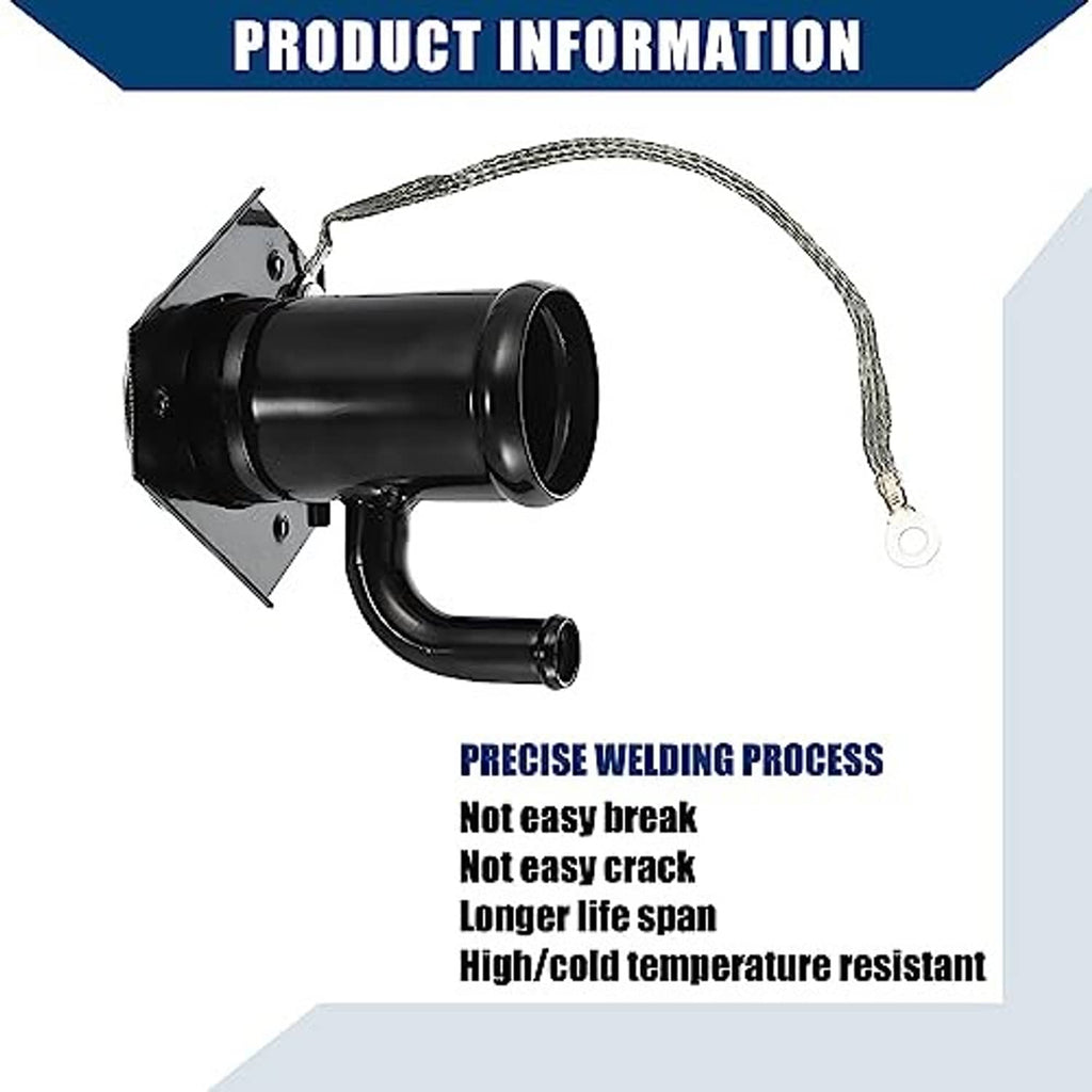 Fuel tank filler neck assembly with flange mount, curved pipe, and braided wire