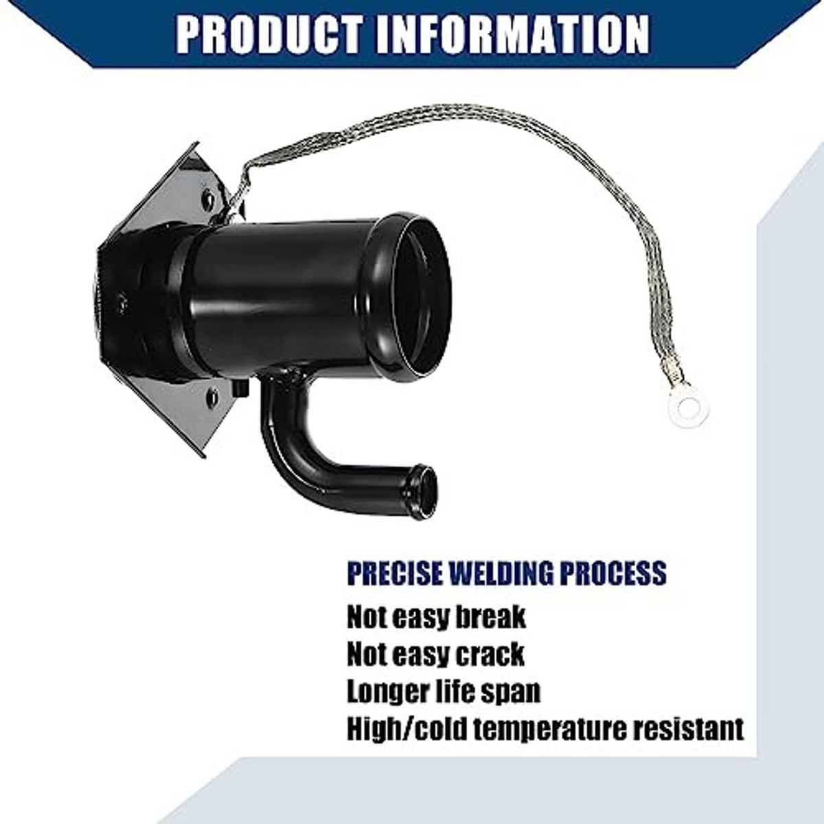 Fuel tank filler neck assembly with flange mount, curved pipe, and braided wire