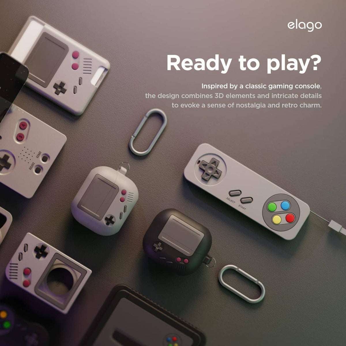 elago silicone earbud cases in multiple colors with keyrings and controller buttons