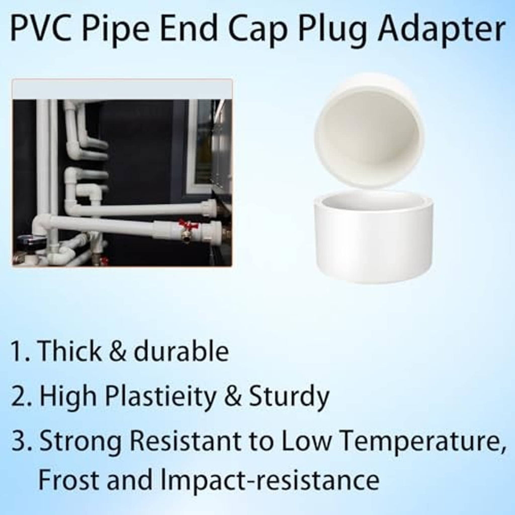 White PVC pipe end cap plug adapter, open round cap piece