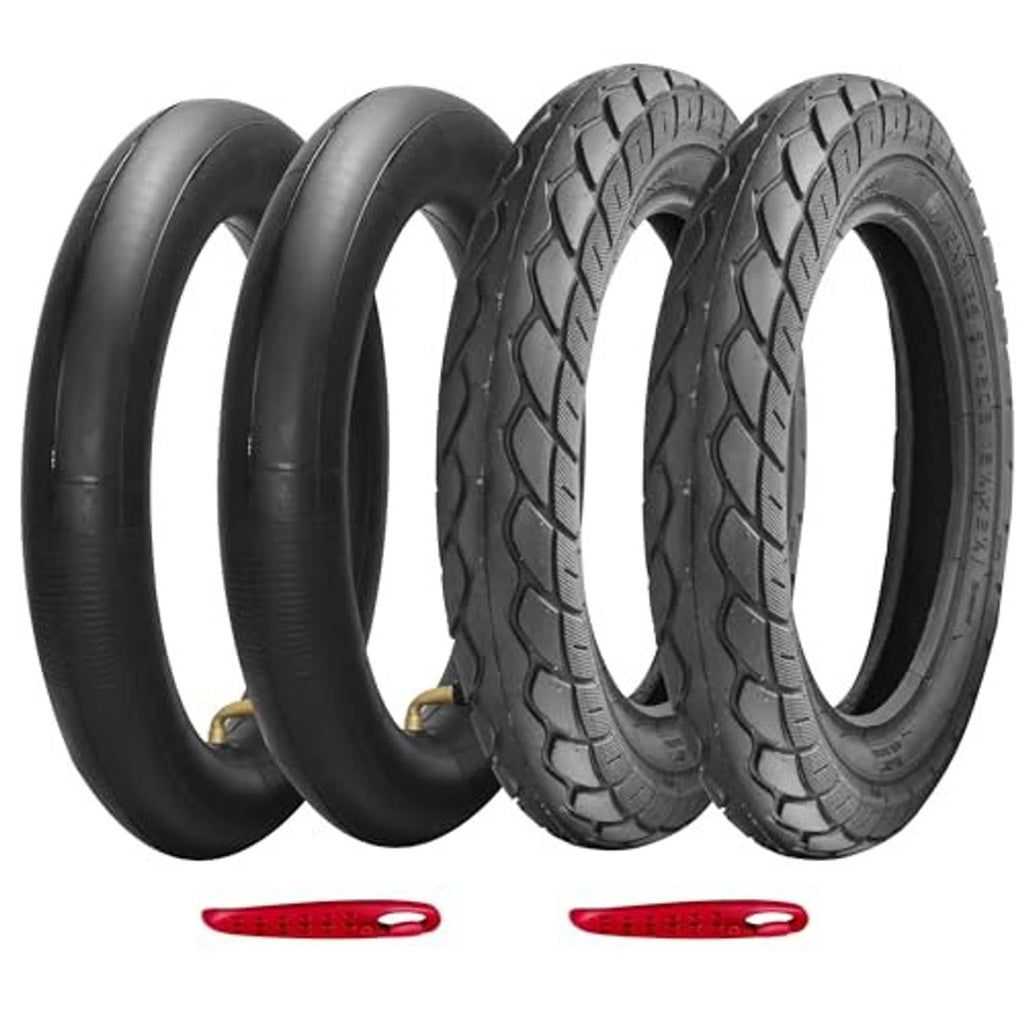 Set of two black tires with tread and two black inner tubes