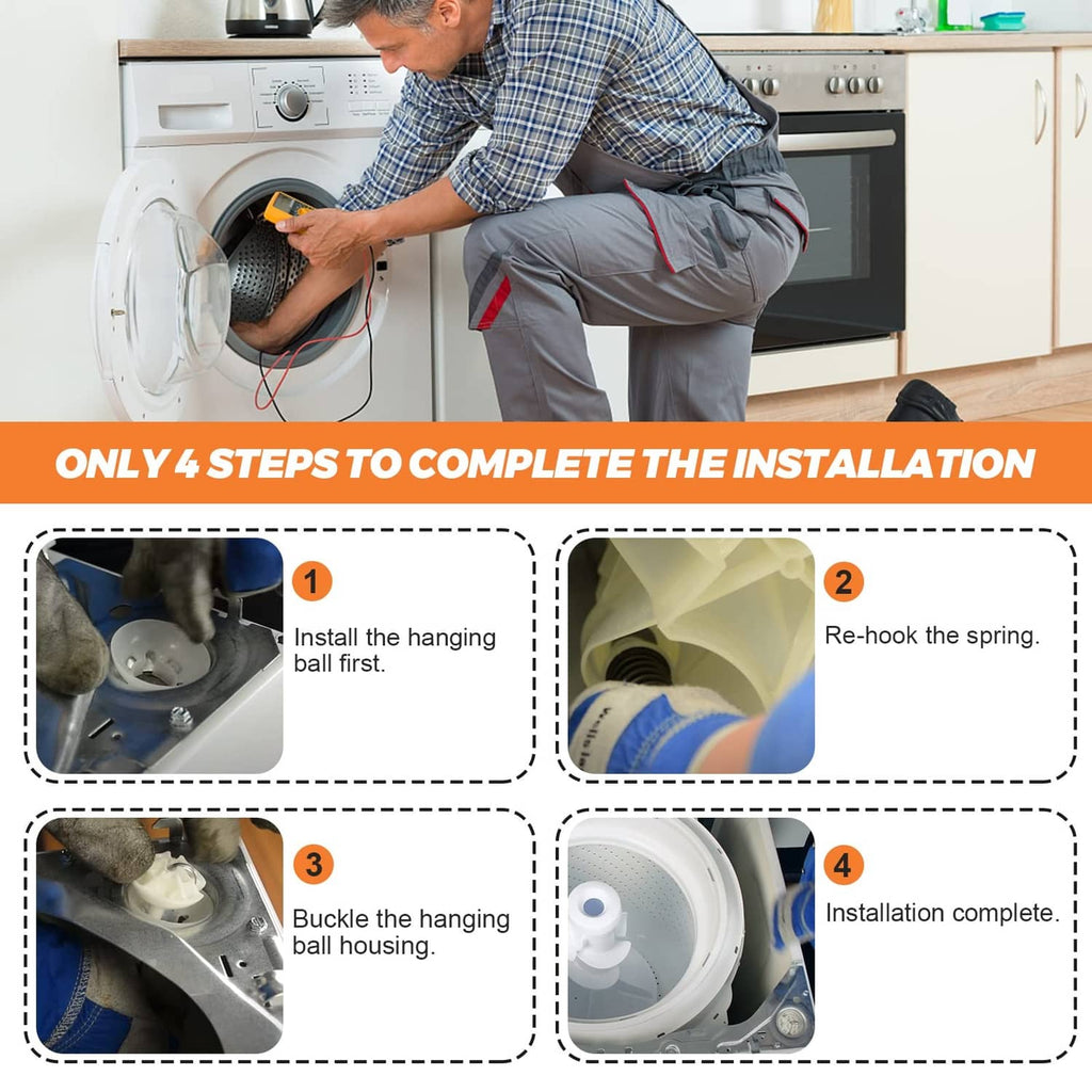 Washer suspension rod kit installation on front-load washing machine drum