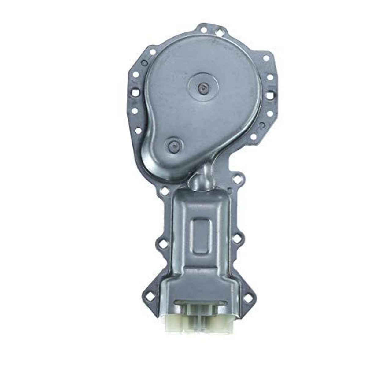 Front power window motor with circular cover and rectangular connector, gray