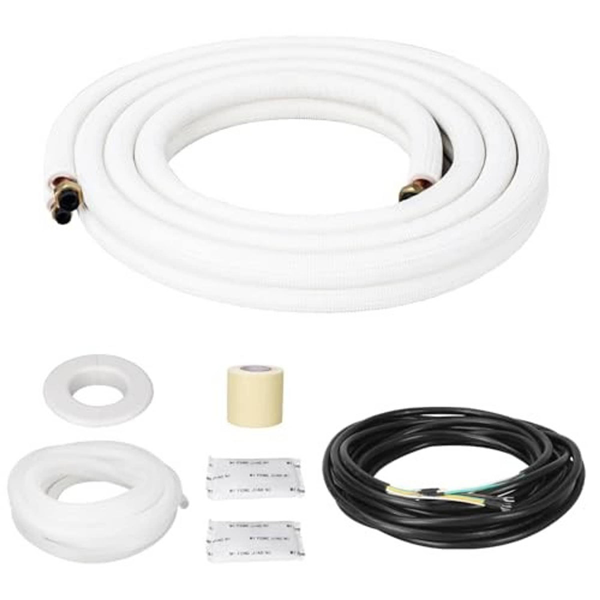 Insulated 10 ft mini split line set kit with white tubing, copper ends, and fittings